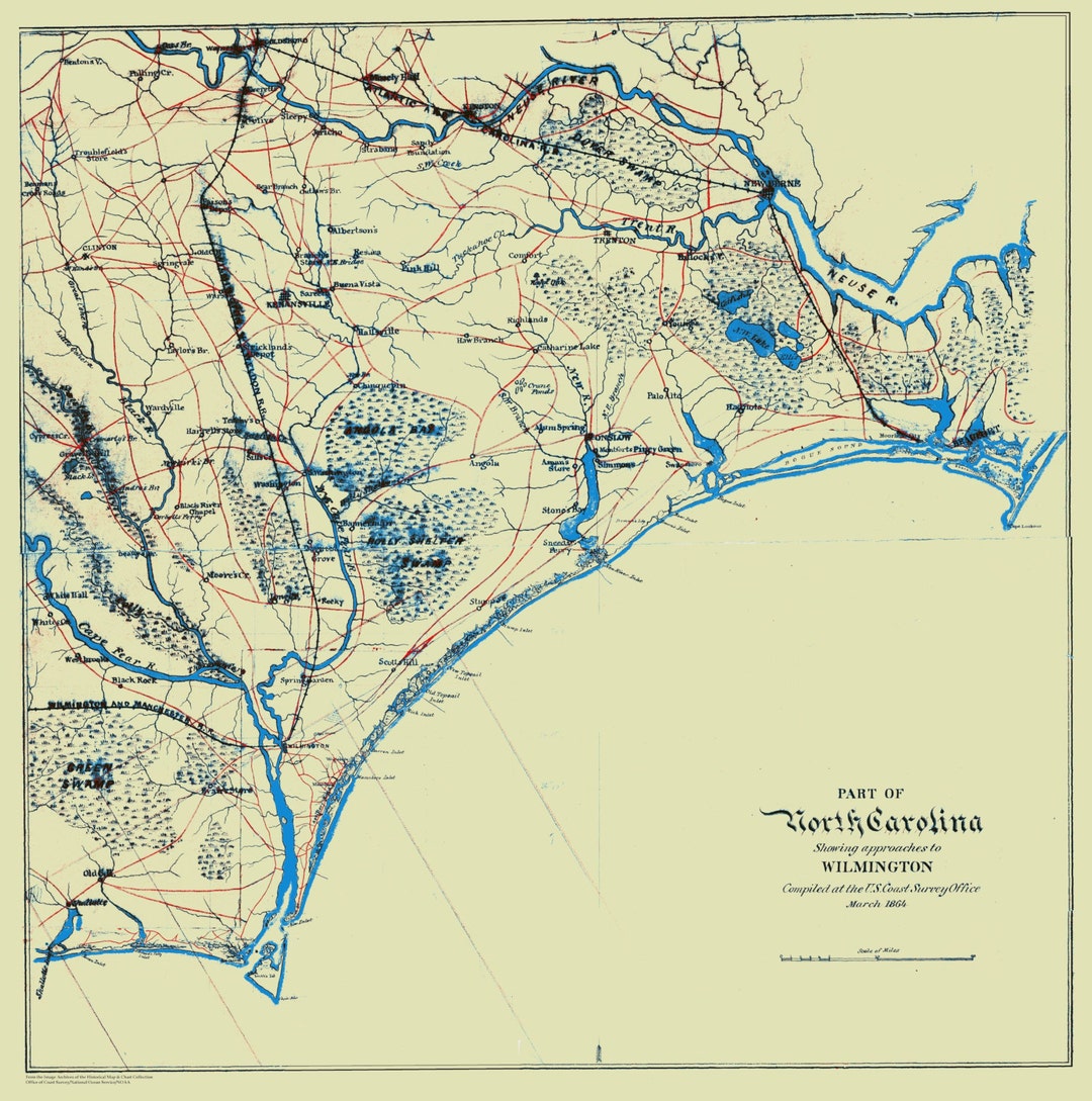 Wilmington North Carolina Map - Neuse River to Cape Fear - 1864 ...