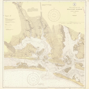 Mapa histórico del puerto de Beaufort, Carolina del Norte, 1930 - Listado de venta al por mayor - 6 copias 24 x 24 - Impresión de cartas náuticas