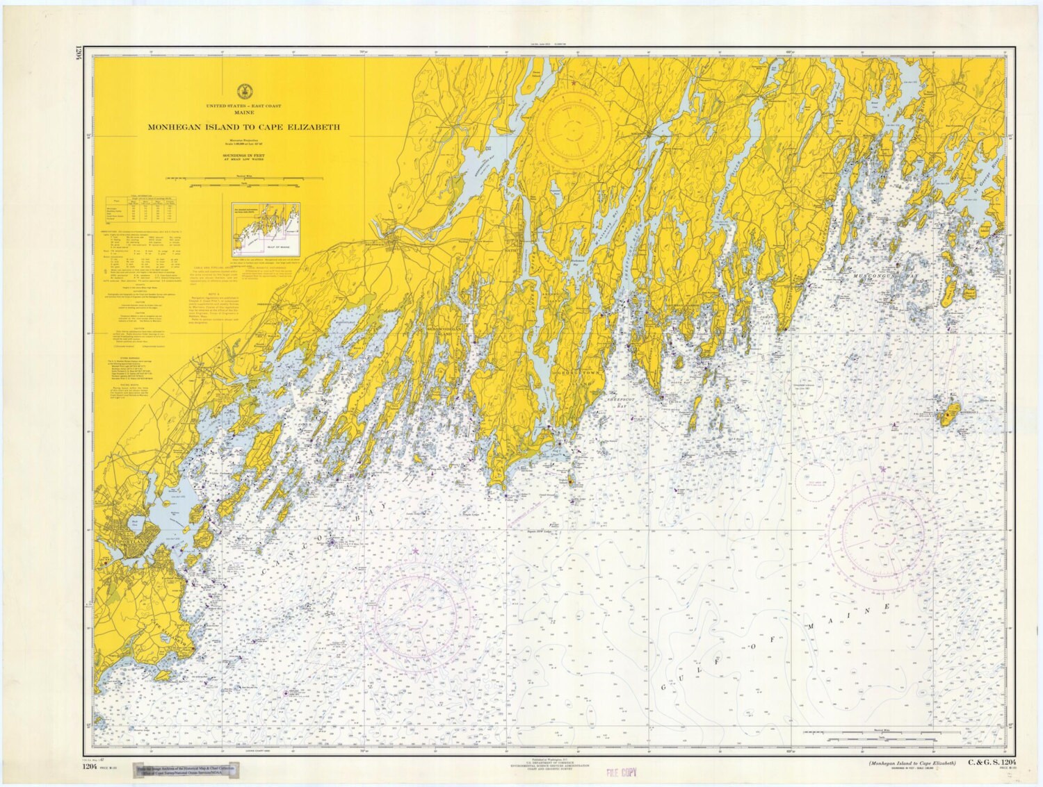 Monhegan Island to Cape Elizabeth Map 1967 Etsy