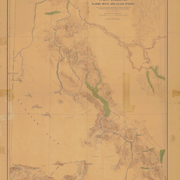 Yukon Territory Map - Kluane, White and Alsek Rivers - 1905