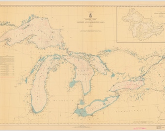 Great Lakes Map 1938 - Nautical Chart Print