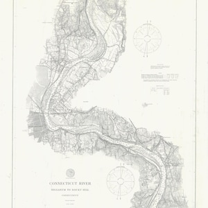 Connecticut River Map - Higganum to Rocky Hill - 1900 - Nautical Chart Print