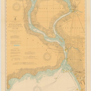 Buffalo Harbor and Niagara Falls Historical Map 1910 - Nautical Chart Print