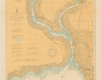 Mappa storica del porto di Buffalo e delle cascate del Niagara del 1910 - Stampa di carta nautica