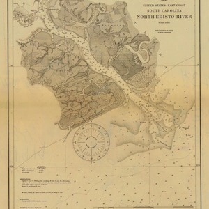 North Edisto River Map - South Carolina Chart 1919 - Nautical Chart Print