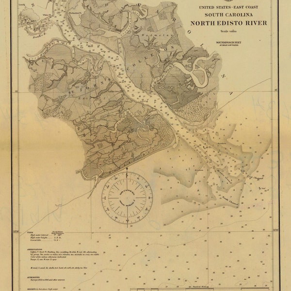 North Edisto River Map - South Carolina Chart 1919 - Nautical Chart Print