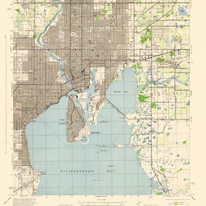 Tampa (FL) Stadtplan - 1944 - Seekarte - Papier | Keilrahmen | Metall