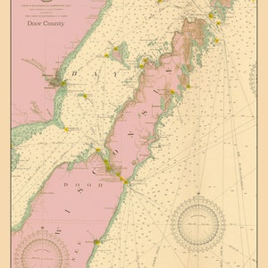 Door County Chart 1917 (Pink) - Nautical Chart Print