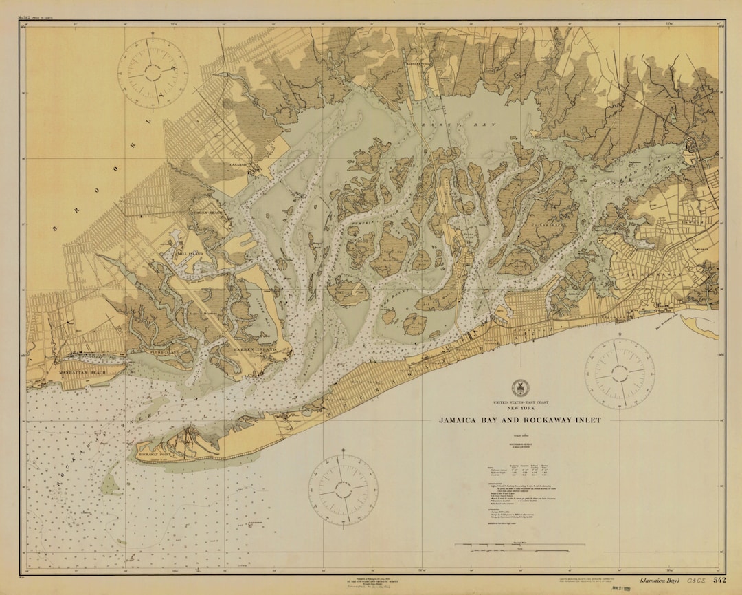Jamaica Bay Map & Rockaway Inlet New York 1926 Historical Chart