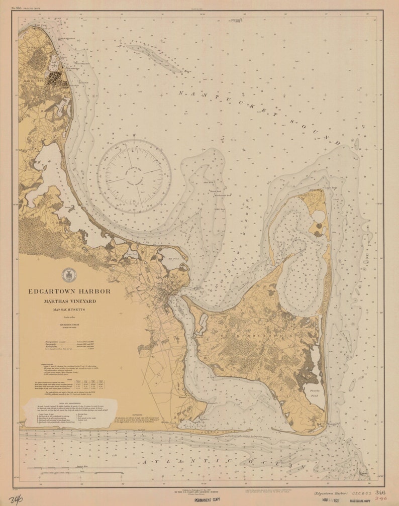 Edgartown Harbor Map Martha's Vineyard 1927 Nautical Chart Print image 1