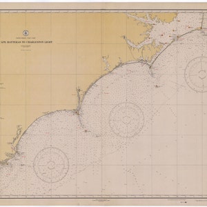 Cape Hatteras Karte zu Charleston Light 1929 - Seekarte Druck