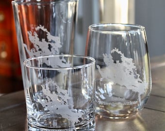 Lake Winnipesaukee Map Engraved Glasses