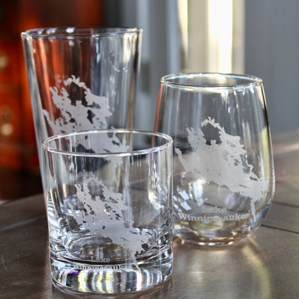 Lake Winnipesaukee Map Engraved Glasses