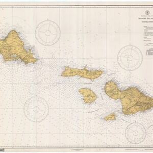 Hawaiian Islands Map - Hawaii to Oahu Historic Chart - 1935 - Nautical Chart Print