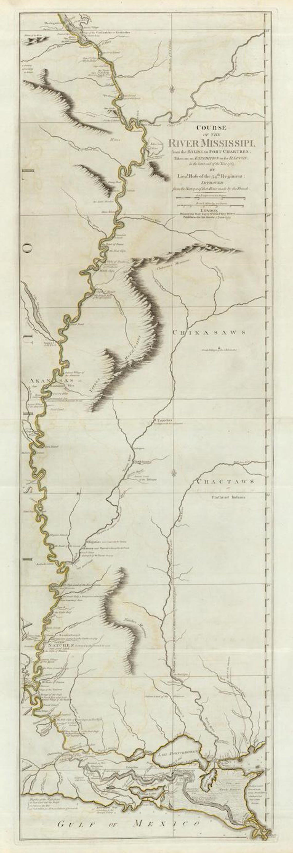 Course of the Mississippi River Map From Balise to Fort Chartres 1775