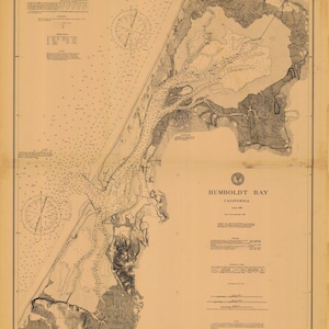 Humbold Bay Kalifornien Historische Karte 1896 - Seekarte Druck