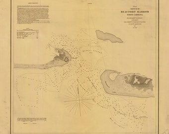 Beaufort Harbor Map - North Carolina Historical Chart 1850 - Nautical Chart Print