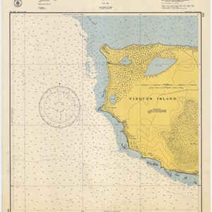 Vieques Island - West End Historische Karte 1947 - Seekarte Druck