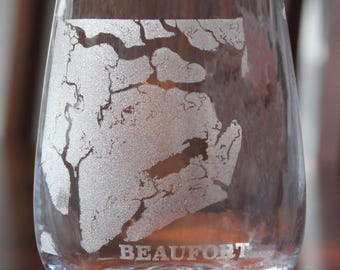 Beaufort South Carolina Map - Laser Engraved Glasses - Coastal Gift