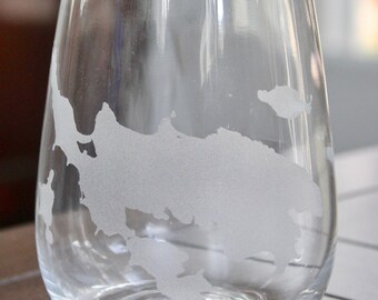 Culebra Map - Puerto Rico - Laser Engraved Glasses - Island Gift