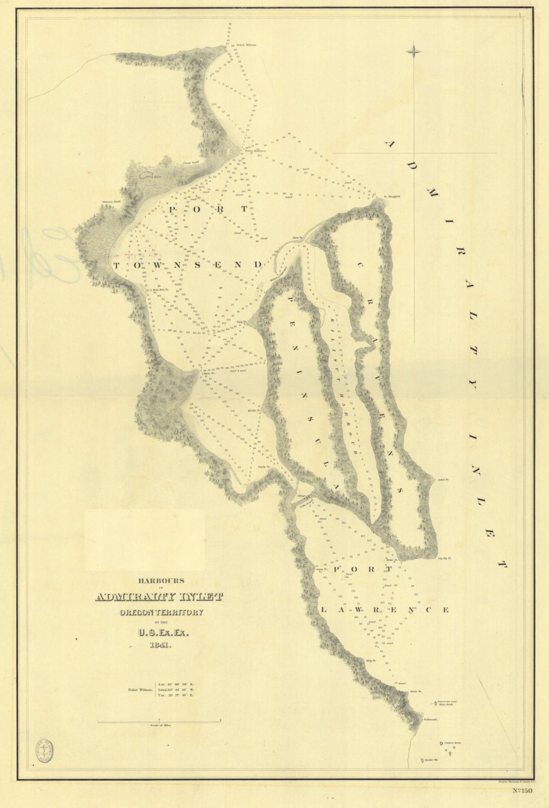 Admiralty Inlet Oregon Territory Historical Map 1841 - Nautical Chart ...