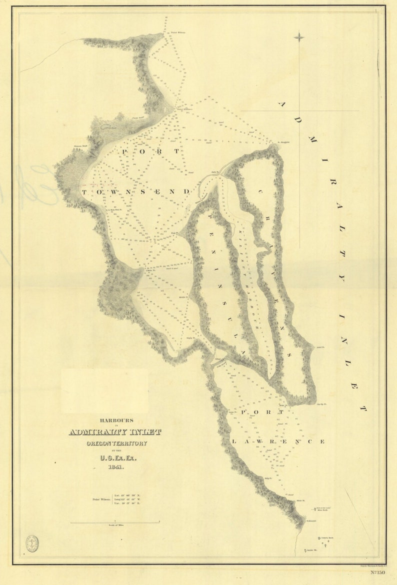 Admiralty Inlet Oregon Territory Historical Map 1841 - Nautical Chart ...