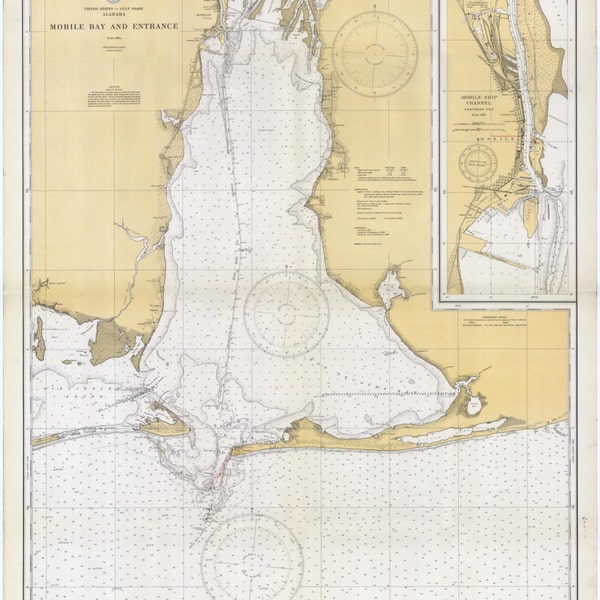Mobile Bay Map - Alabama 1933 - Nautical Chart Print