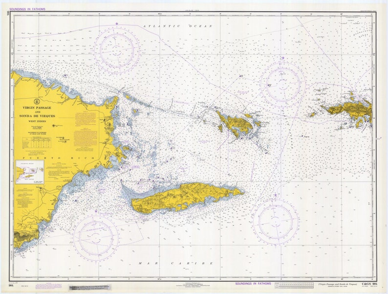 Virgin Island Map Passage Puerto Rico To St Thomas Historical Map 1971