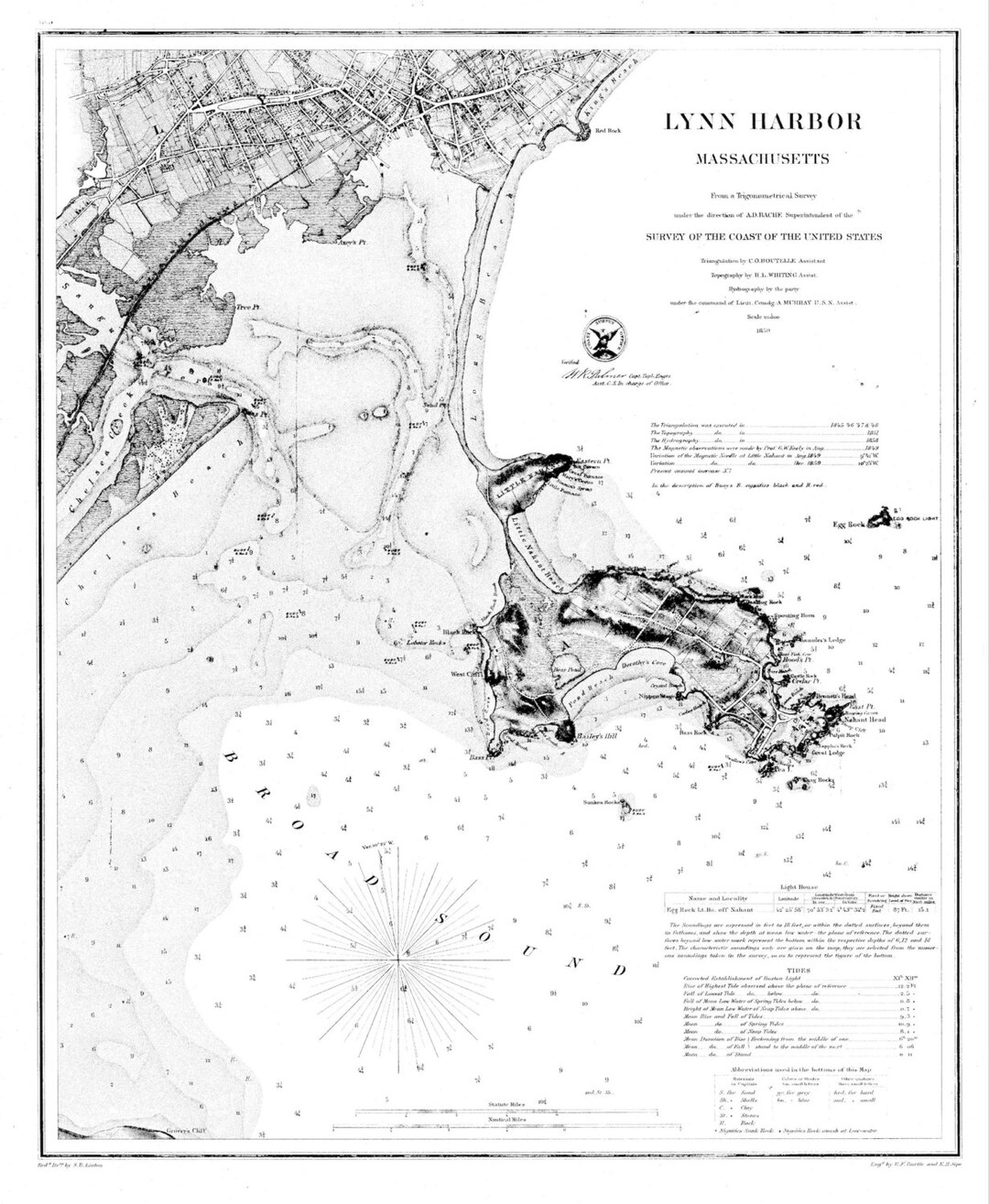 Lynn Harbor Map 1859 Nautical Chart Print Etsy