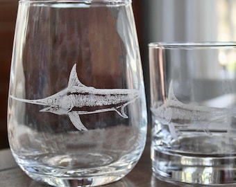 Swordfish Laser Engraved Glasses - Fisherman Gift