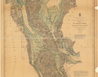 St. Marys River - Twin Islands to Sault Ste Marie - 1895 - Nautical Chart Print