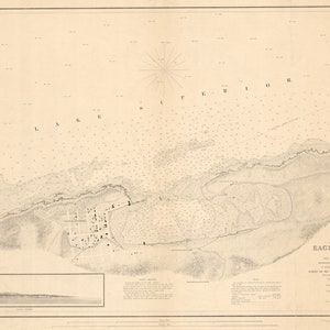 Adler Hafen - Lake Superior 1855 - Seekarte Druck