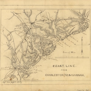 Mapa de Charleston a Savannah 1862 (cuadrado) - Impresión de carta náutica
