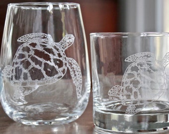 Sea Turtle Engraved Glasses