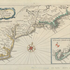 Virginia nach New England Karte 1669 - Seekarte Druck