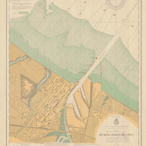 Huron Hafen Karte - See Erie Chart 1924 - Seekarte Druck