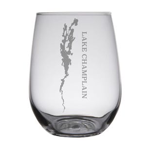 Lake Champlain Map - Vermont - Laser Engraved Glasses