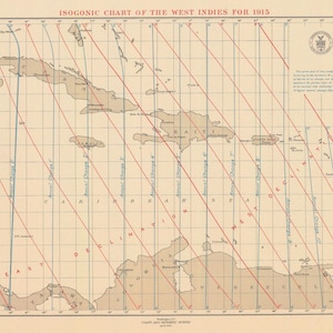 Westindische Inseln & Isogonic Map 1914 - Seekarte Druck