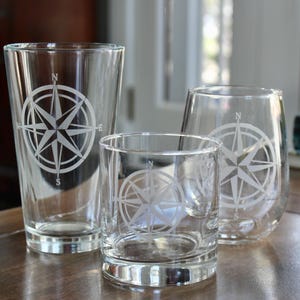 Compass Rose Engraved Glasses
