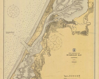 Humboldt Bay California Historical Map 1921 - Nautical Chart Print