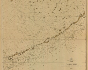 Carte des Florida Keys de 1921 - Impression de cartes marines