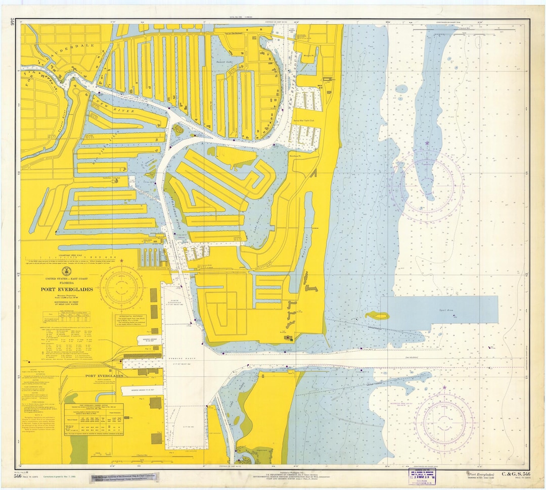 Port Everglades Map 1966 Nautical Chart Print Etsy