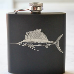 Sailfish Engraved Stainless Steel Flask - 6 oz