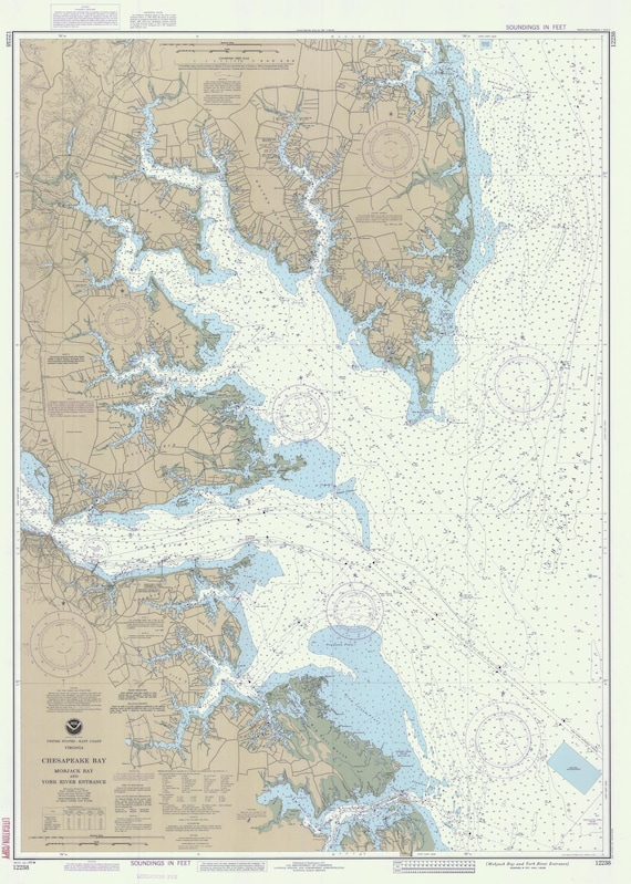 Chesapeake Bay Mobjack Bay Map 1989 Nautical Chart Print