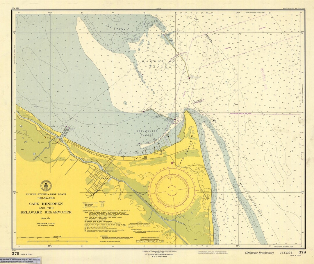 Cape Henlopen and the Delaware Breakwater Map 1952 Nautical Chart
