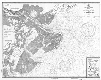 Savannah River and Wassaw Sound Map (B&W) 1931 - Nautical Chart Print