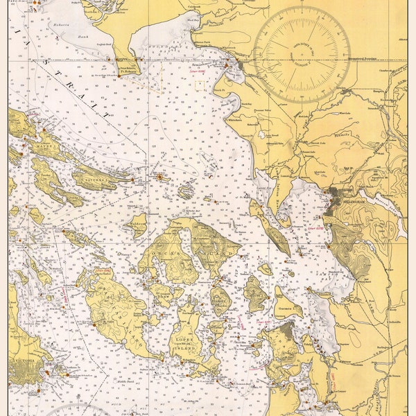 San Juan Islands 1941 - Boundary Bay to Whidbey Island - Nautical Chart Print