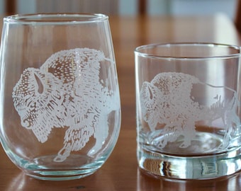 Copas de bisonte grabadas con láser: sin tallo, para vino, cerveza, pinta y champán