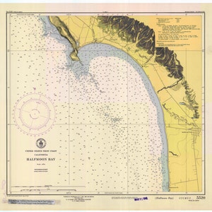 Halbmond Bay Kalifornien Karte 1947 - Seekarte Druck