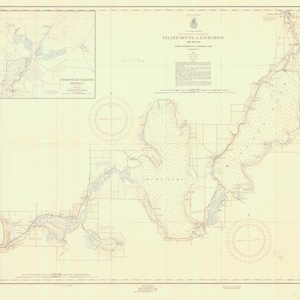 Michigan Inland Route of Navigation Map 1955 - Nautical Chart Print